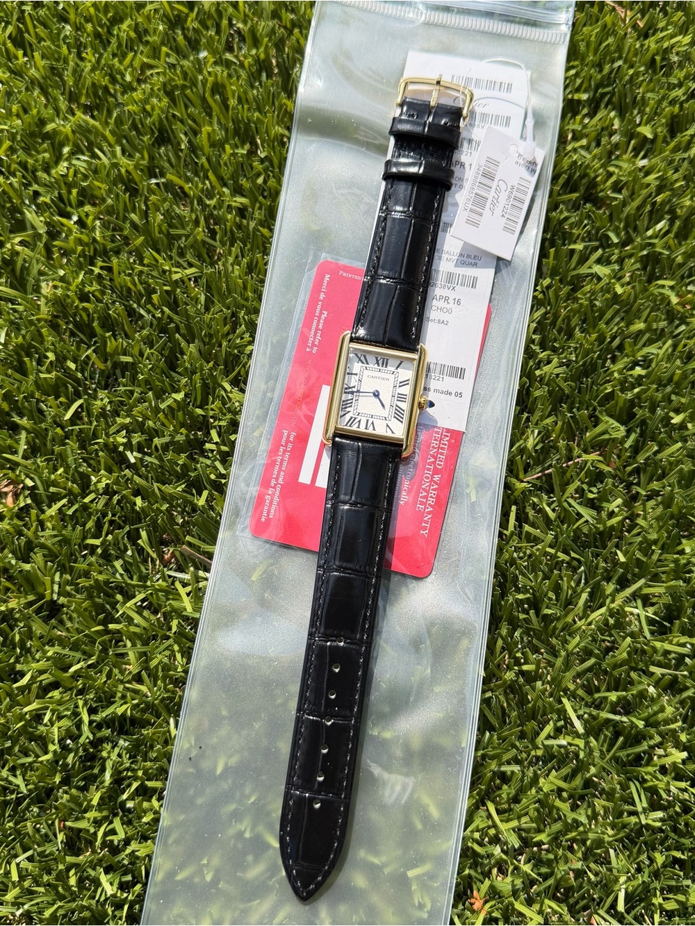 Cartier Black Leather Strap Watch with Gold Case